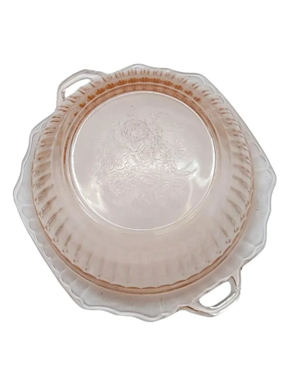 Hocking Glass Mayfair Open Rose Pink Depression 2 Handle Serving Bowl Vintage